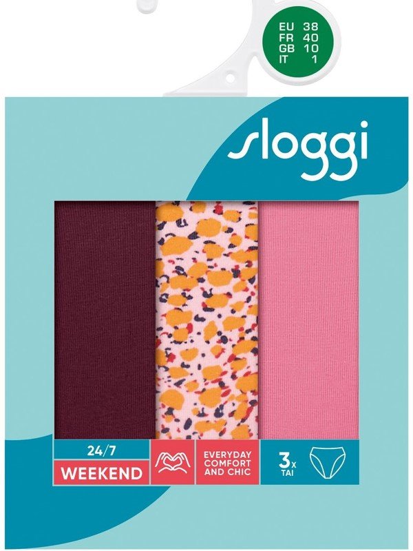 Sloggi 24/7 Weekend Tai V002 Μπορντώ/Print/Ανοιχτό ροζ - Image 4
