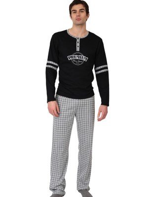 Πυζάμα Ανδρική Ίντερλοκ Mario Uomo  Μαύρο/Καρό