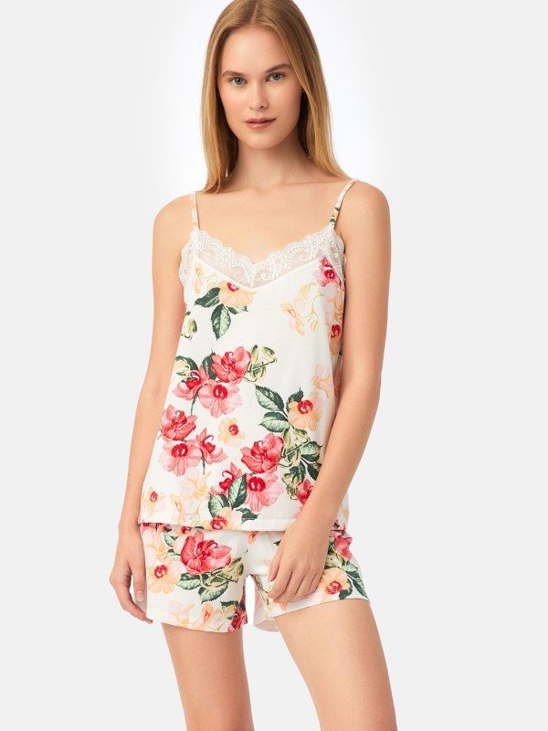 Πυζάμα Βαμβακερή Μινέρβα Εκρού floral