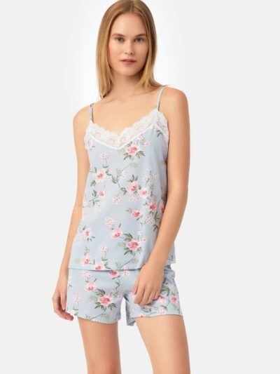 Πυζάμα Βαμβακερή Μινέρβα  Σιέλ floral