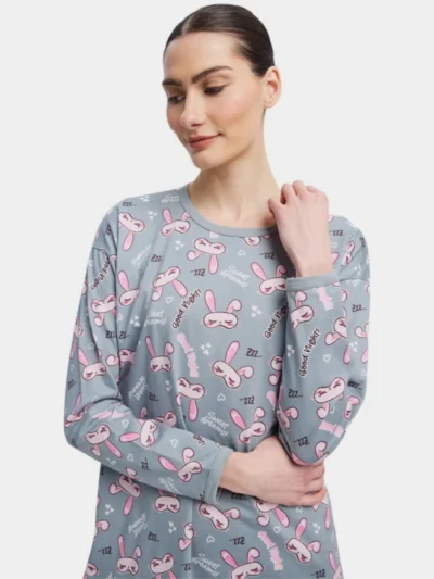 Alternative view of Νυχτικό Βαμβακερό Μινέρβα Rabbits  GREY-PINK A/O